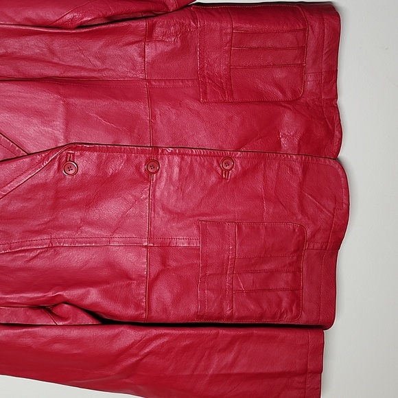 Vintage Metrostyle Red Leather Jacket Womens 12 Leather Blazer 3 Button - Picture 3 of 8